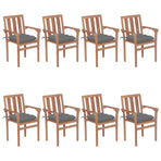 Stackable Garden Chairs with Cushions 8 pcs Solid Teak Wood