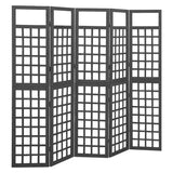 5-Panel Room Divider/Trellis Solid Fir Wood Black 201.5x180 cm