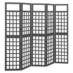 5-Panel Room Divider/Trellis Solid Fir Wood Black 201.5x180 cm