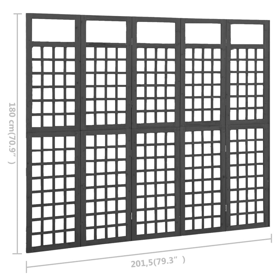 5-Panel Room Divider/Trellis Solid Fir Wood Black 201.5x180 cm