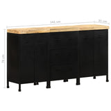 Sideboard with 3 Drawers and 4 Doors Rough Mango Wood - Low Angle