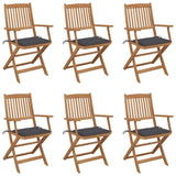 Folding Garden Chairs 6 pcs with Cushions Solid Acacia Wood