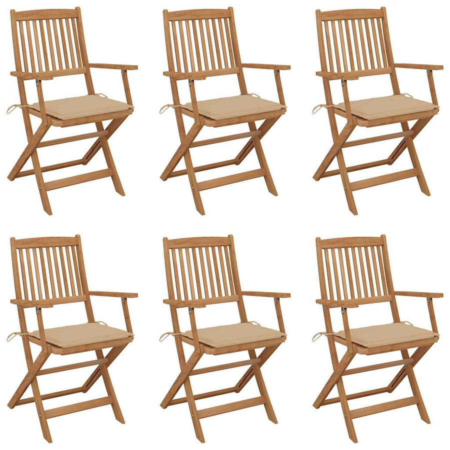 Folding Chairs 6 pcs with Cushions Solid Acacia Wood