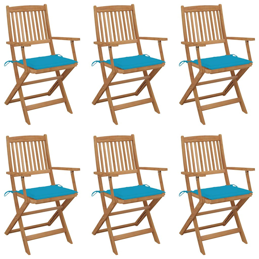Folding Chairs 6 pcs with Cushions Solid Acacia Wood