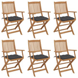 Folding Garden Chairs 6 pcs with Cushions Solid Acacia Wood