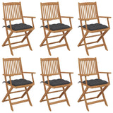 Folding Garden Chairs 6 pcs with Cushions Solid Acacia Wood