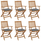 Folding Garden Chairs 6 pcs with Cushions Solid Acacia Wood