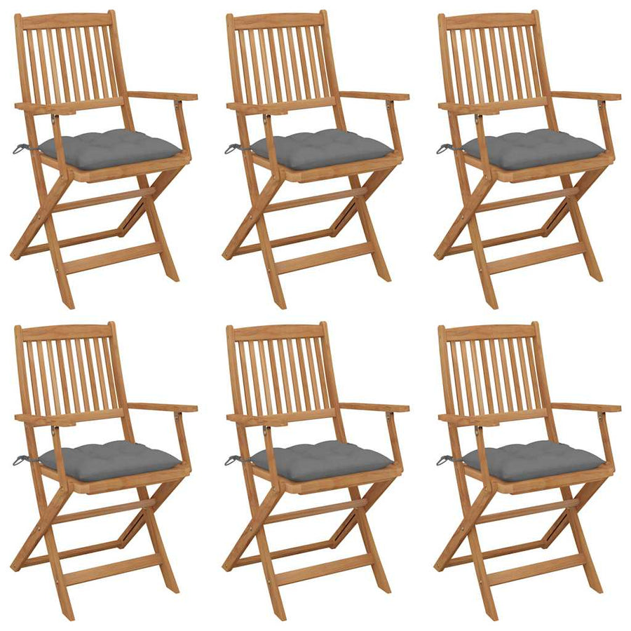 Folding Chairs 6 pcs with Cushions Solid Acacia Wood