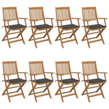 Folding Garden Chairs 8 pcs with Cushions Solid Acacia Wood
