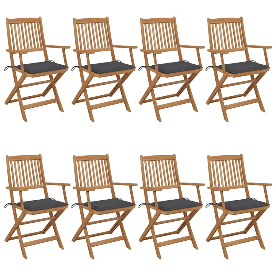 Folding Chairs 8 pcs with Cushions Solid Acacia Wood