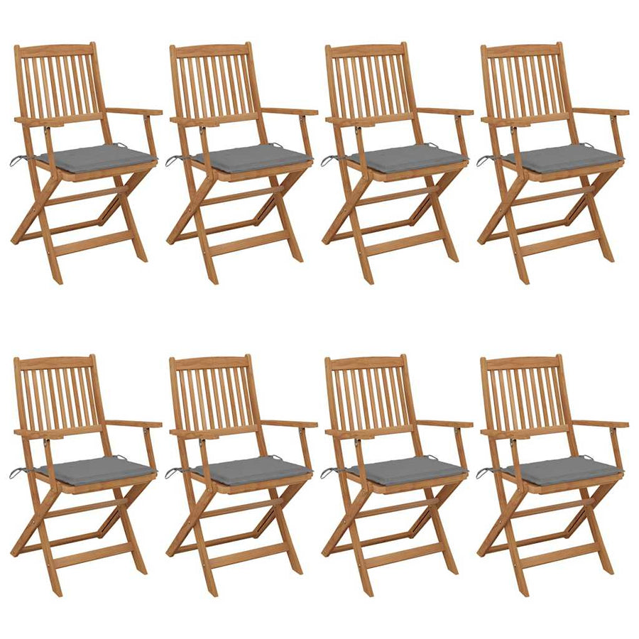 Folding Chairs 8 pcs with Cushions Solid Acacia Wood