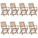 Folding Garden Chairs 8 pcs with Cushions Solid Acacia Wood
