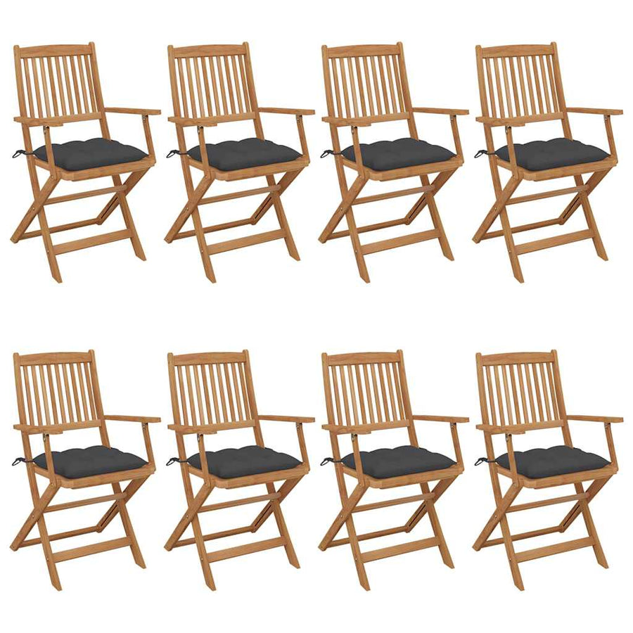 Folding Chairs 8 pcs with Cushions Solid Acacia Wood