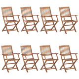 Folding Garden Chairs 8 pcs with Cushions Solid Acacia Wood - Front View