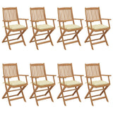 Folding Garden Chairs 8 pcs with Cushions Solid Acacia Wood