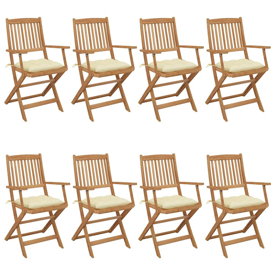 Folding Chairs 8 pcs with Cushions Solid Acacia Wood