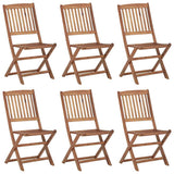 Folding Garden Chairs 6 pcs with Cushions Solid Acacia Wood - Front View