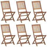 Folding Garden Chairs 6 pcs with Cushions Solid Acacia Wood - Front View