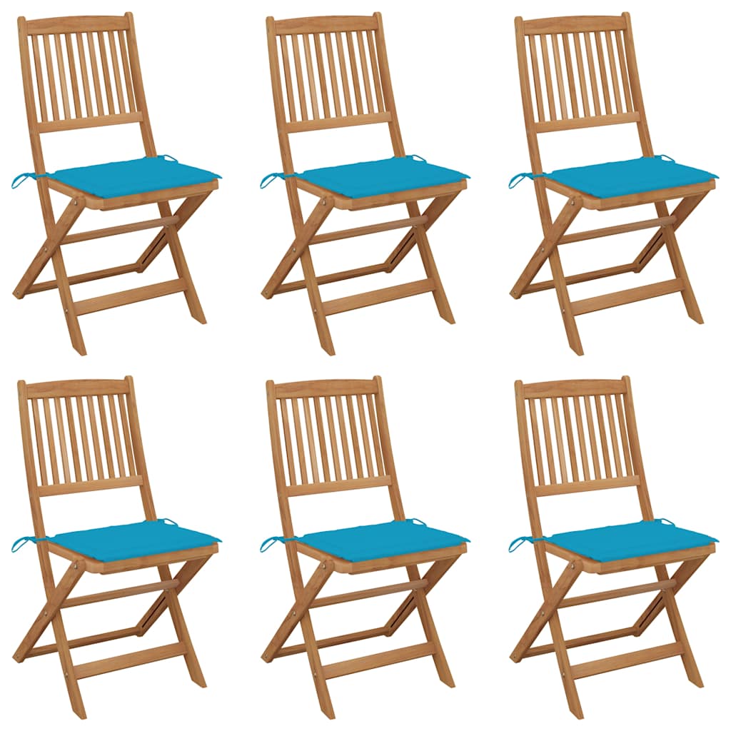 Folding Chairs 6 pcs with Cushions Solid Acacia Wood