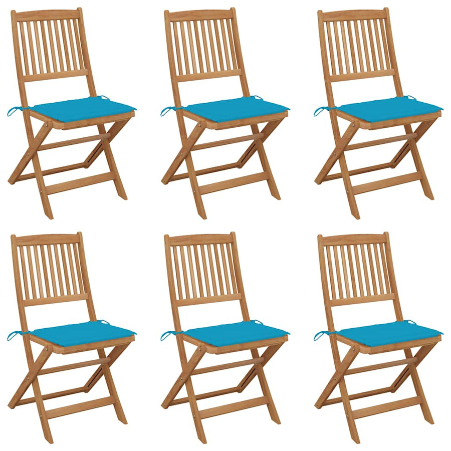 Folding Chairs 6 pcs with Cushions Solid Acacia Wood