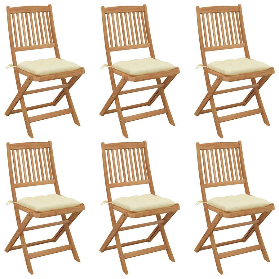 Folding Chairs 6 pcs with Cushions Solid Acacia Wood