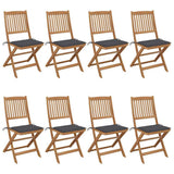 Folding Garden Chairs 8 pcs with Cushions Solid Acacia Wood