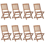 Folding Garden Chairs 8 pcs with Cushions Solid Acacia Wood - Front View