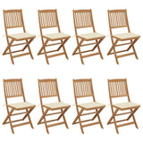 Folding Garden Chairs 8 pcs with Cushions Solid Acacia Wood
