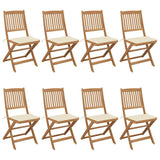 Folding Garden Chairs 8 pcs with Cushions Solid Acacia Wood