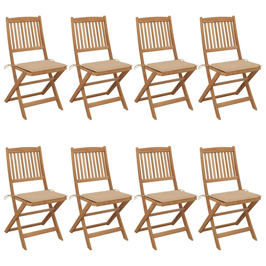 Folding Chairs 8 pcs with Cushions Solid Acacia Wood