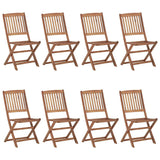 Folding Garden Chairs 8 pcs with Cushions Solid Acacia Wood - Front View