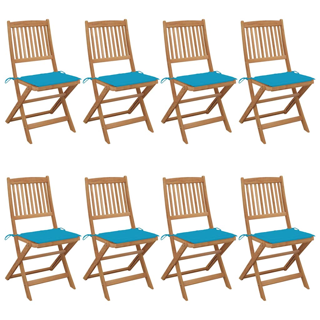 Folding Chairs 8 pcs with Cushions Solid Acacia Wood