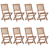 Folding Chairs 8 pcs with Cushions Solid Acacia Wood - Front View