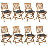 Folding Garden Chairs 8 pcs with Cushions Solid Acacia Wood
