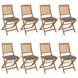 Folding Garden Chairs 8 pcs with Cushions Solid Acacia Wood