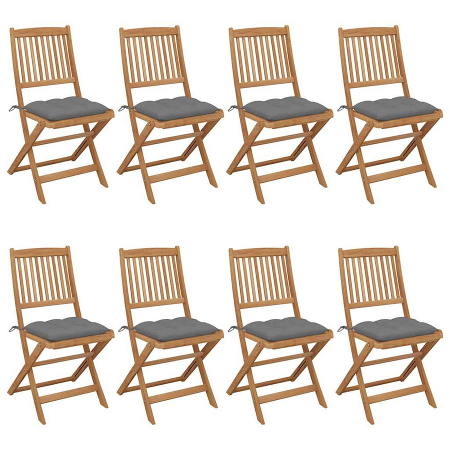 Folding Chairs 8 pcs with Cushions Solid Acacia Wood