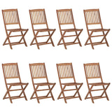 Folding Garden Chairs 8 pcs with Cushions Solid Acacia Wood - Front View