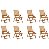 Folding Garden Chairs with Cushions 8 pcs Solid Wood Acacia - Front View