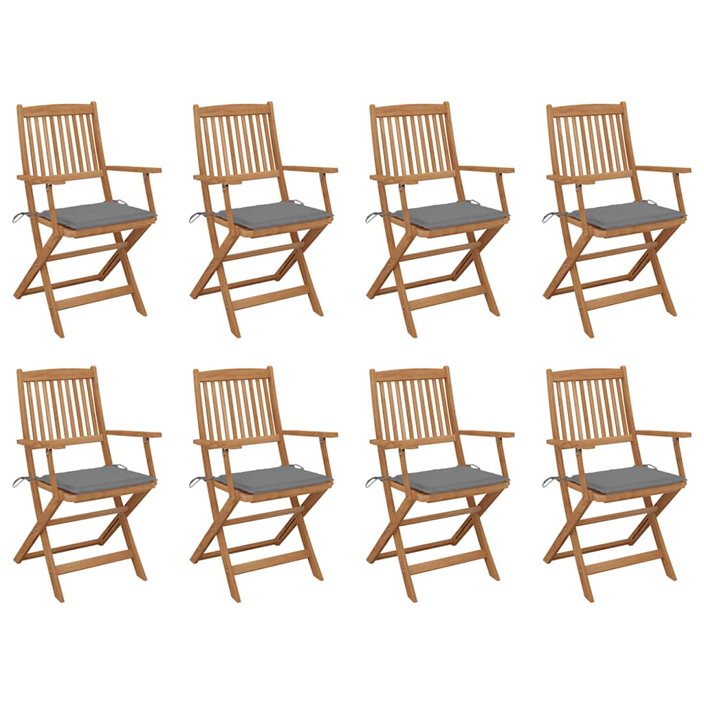 Folding Outdoor Chairs with Cushions 8 pcs Solid Wood Acacia