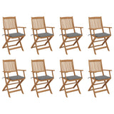 Folding Outdoor Chairs with Cushions 8 pcs Solid Wood Acacia