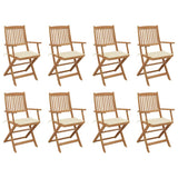 Folding Outdoor Chairs with Cushions 8 pcs Solid Wood Acacia