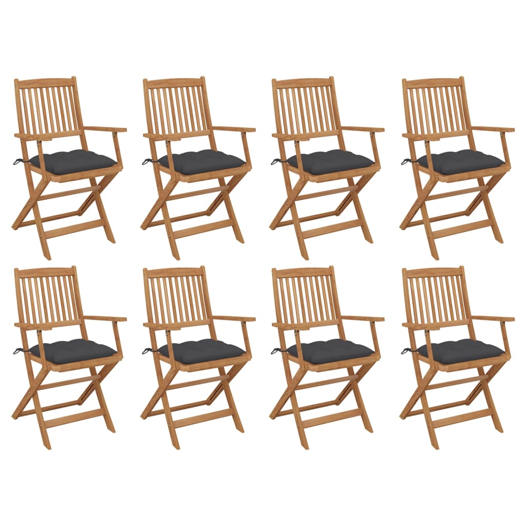 Folding Outdoor Chairs with Cushions 8 pcs Solid Wood Acacia