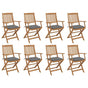 Folding Chairs with Cushions 8 pcs Solid Acacia Wood