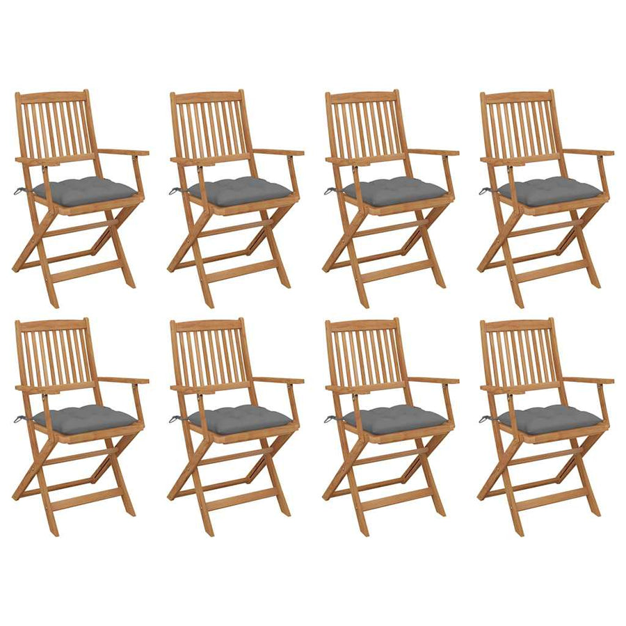 Folding Chairs with Cushions 8 pcs Solid Acacia Wood