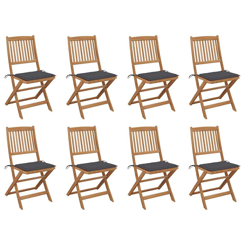 Folding Outdoor Chairs with Cushions 8 pcs Solid Wood Acacia