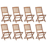 Folding Outdoor Chairs with Cushions 8 pcs Solid Wood Acacia - Front View