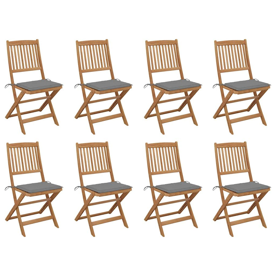 Folding Chairs with Cushions 8 pcs Solid Acacia Wood