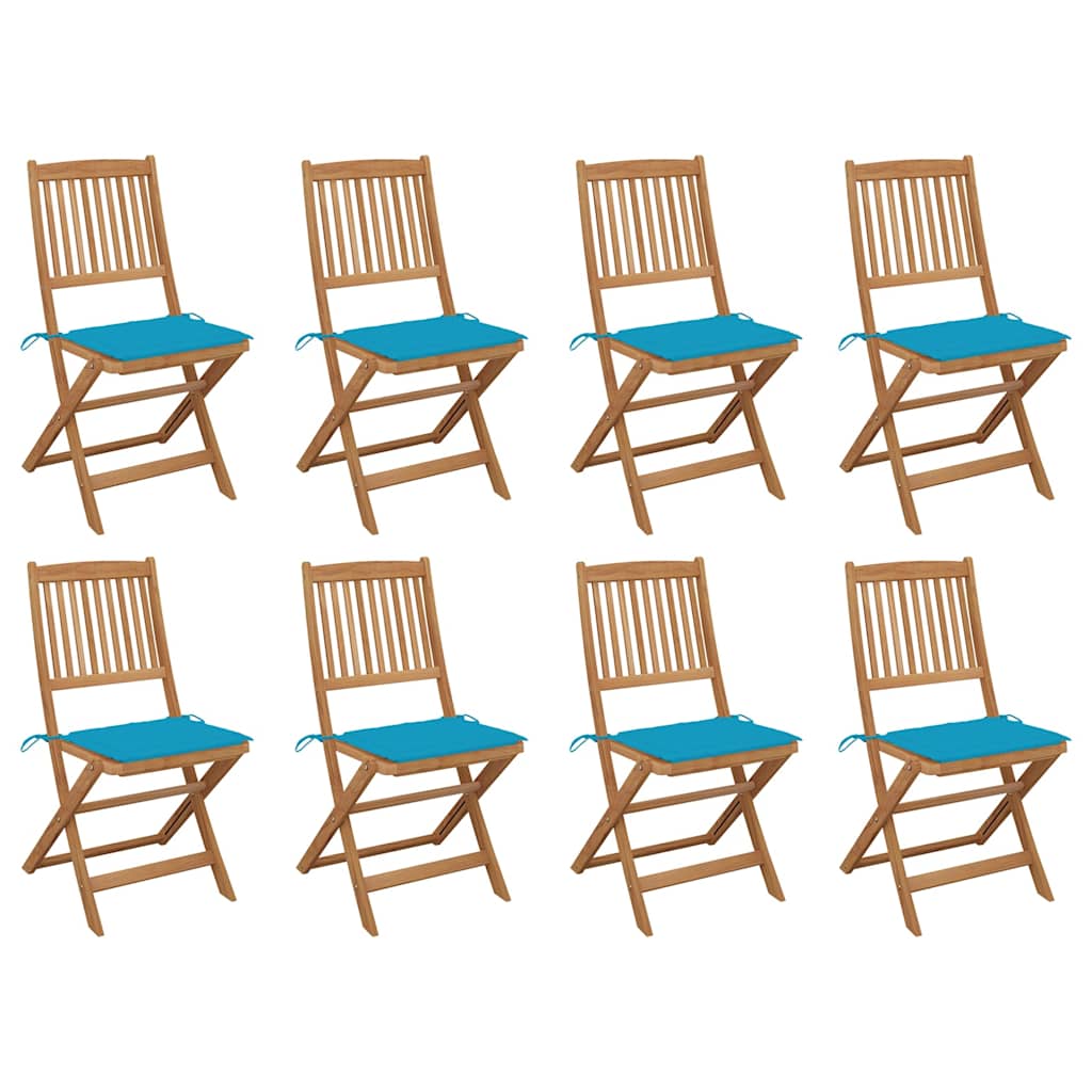 Folding Chairs with Cushions 8 pcs Solid Acacia Wood