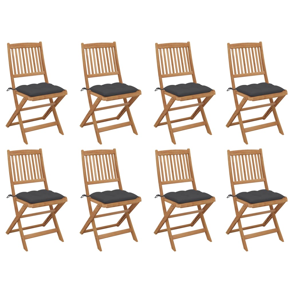 Folding Outdoor Chairs with Cushions 8 pcs Solid Wood Acacia
