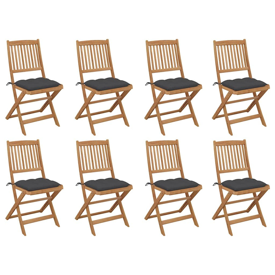 Folding Chairs with Cushions 8 pcs Solid Acacia Wood